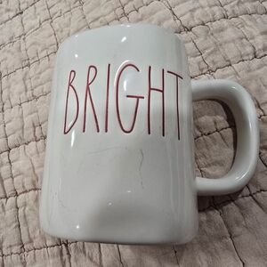 Rae Dunn White Mug with Red 'Bright' Design